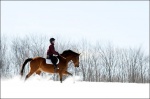Woman Horseback riding in snow 
